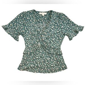 Monteau Los Angeles Floral| Flutter Sleeves| V-Neck Blouse